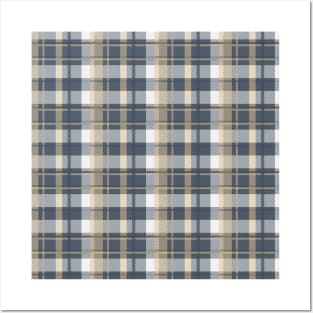 Tartan - Navy, Sand and Natural White Posters and Art